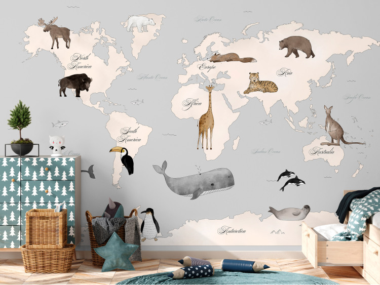 Wall Mural World Map for Kids - Continents and Oceans in Blue Tones 148027