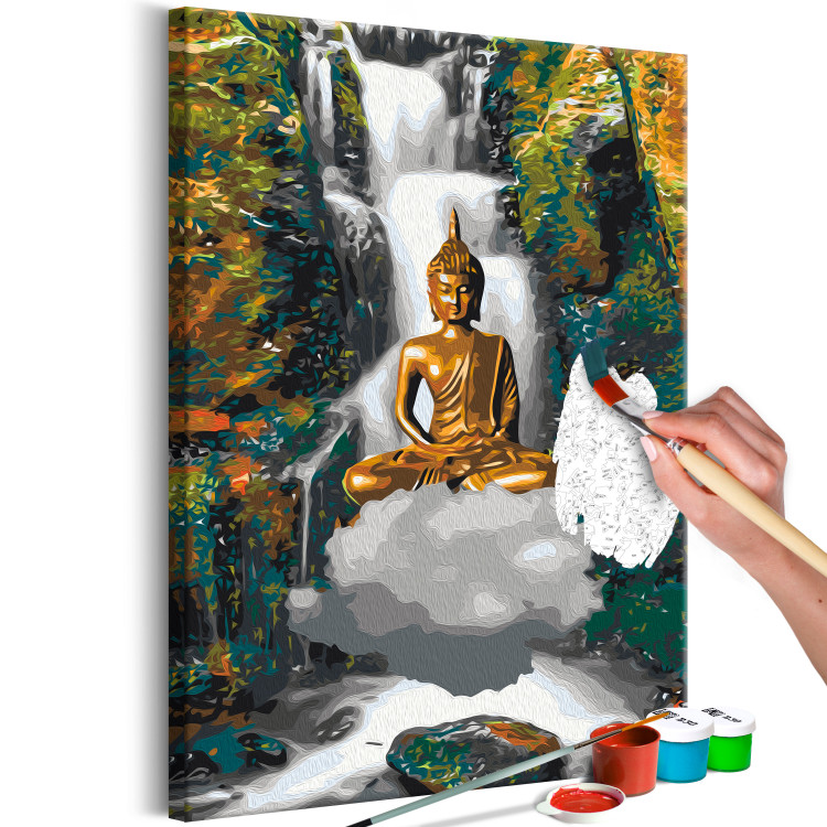 Paint by Number Kit Levitating Buddha - Meditating Figure in Front of a Waterfall and a Forest 146537 additionalImage 7