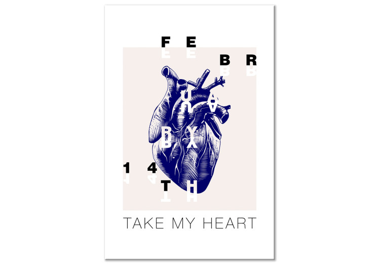 Canvas Take my heart sign on a blue heart - composition on beige background 125247