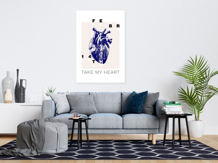 Canvas Take my heart sign on a blue heart - composition on beige background 125247 additionalImage 3