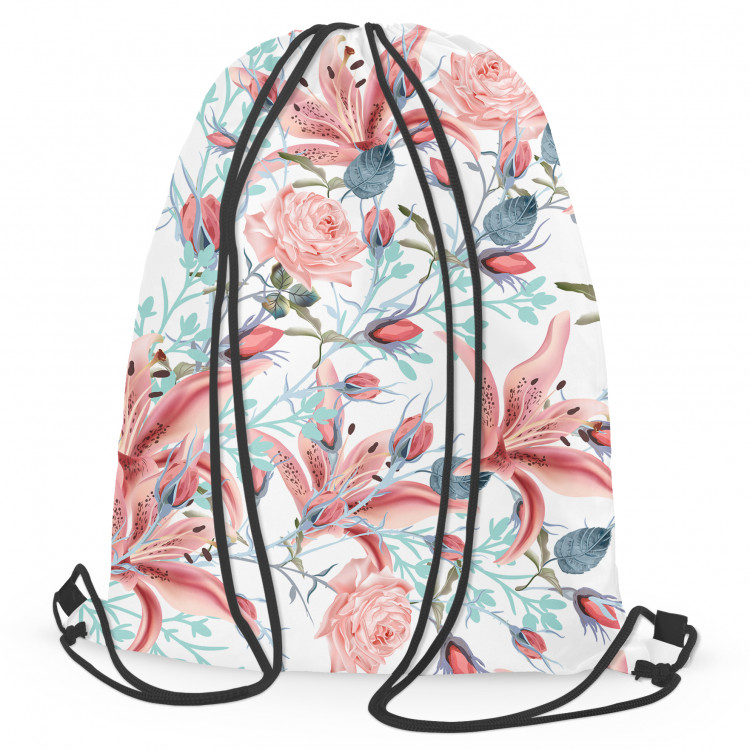 Backpack In bloom - bush motif with red flowers, on a light background 147547