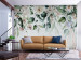 Wall Mural Hanging gardens - plant motif with hanging flowers and retro leaves 135957