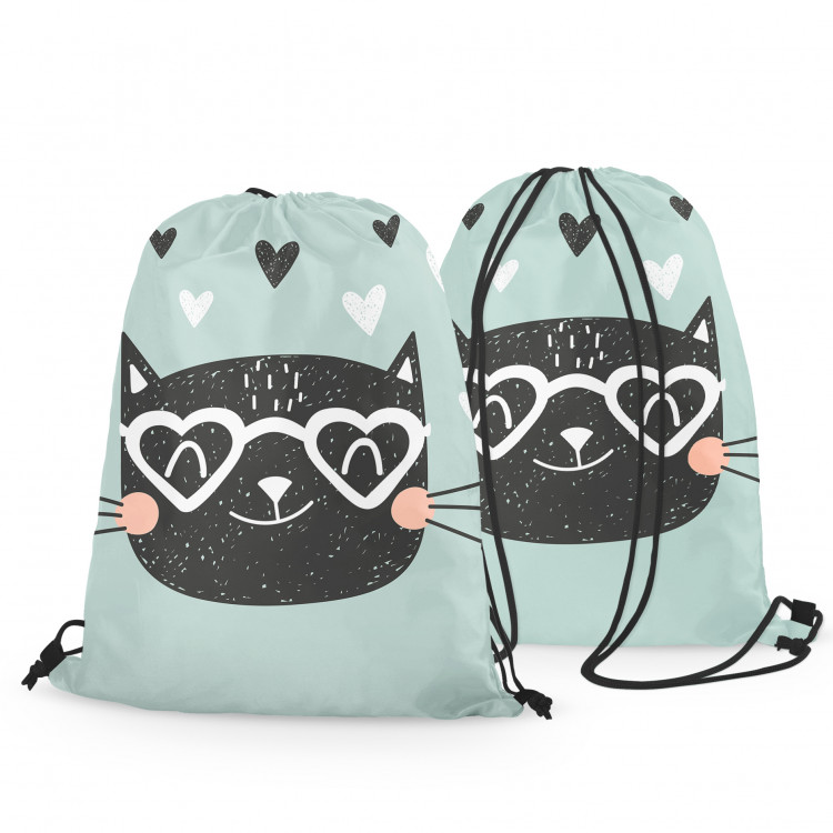 Backpack Cat in love - animal and hearts held in shades of white and black 147357 additionalImage 3