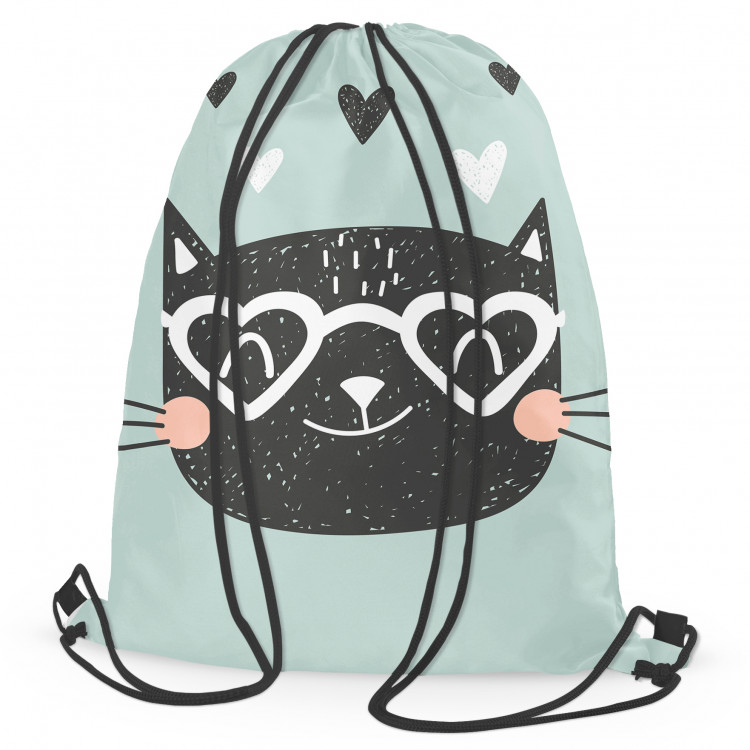 Backpack Cat in love - animal and hearts held in shades of white and black 147357