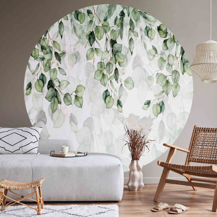 Round wallpaper Painted Leaves - Watercolor Plants on a Light Green Background 151457 additionalImage 2
