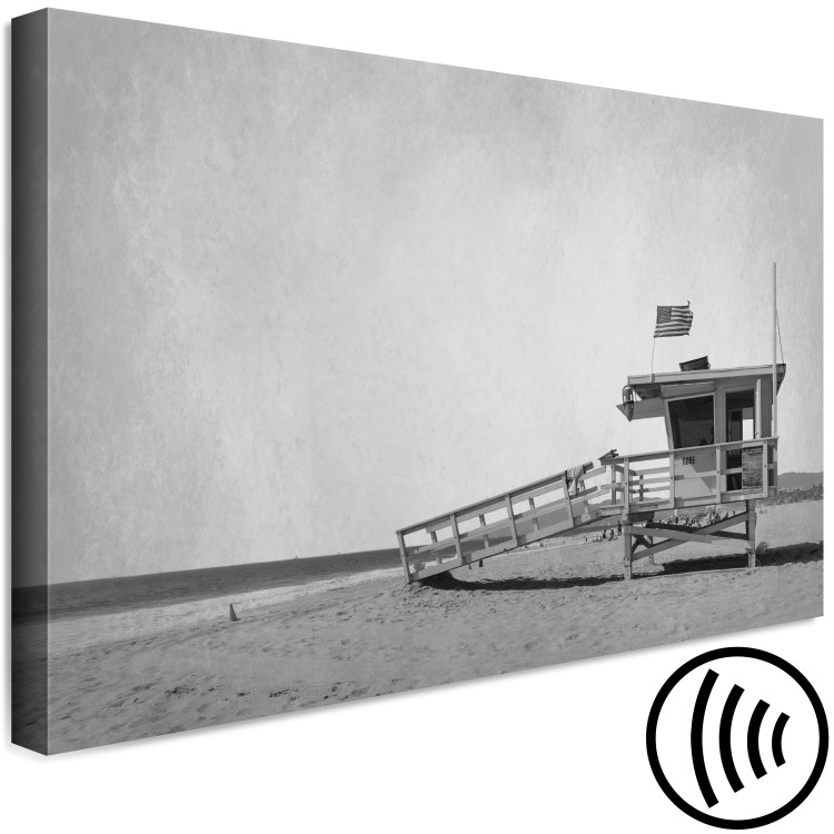 Canvas Safety- black and white photograph of a lifeguard booth on the beach 116367 additionalImage 6