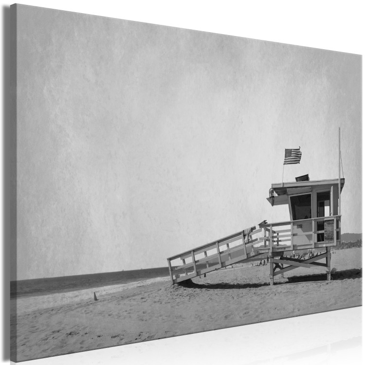 Canvas Safety- black and white photograph of a lifeguard booth on the beach 116367 additionalImage 2