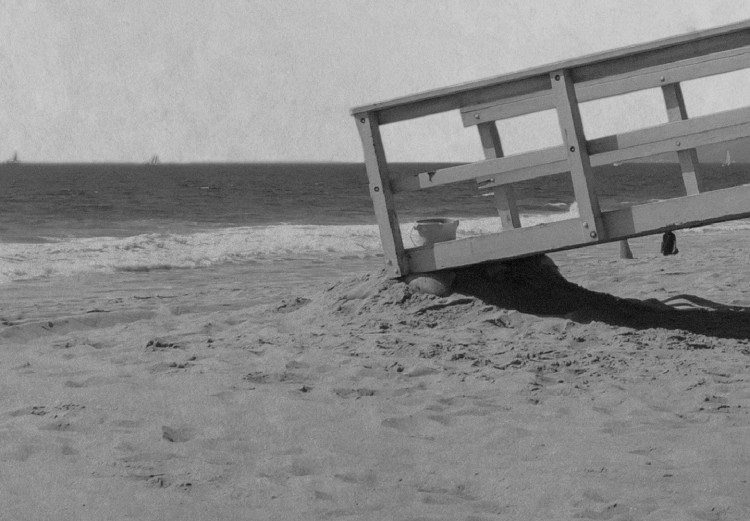 Canvas Safety- black and white photograph of a lifeguard booth on the beach 116367 additionalImage 4