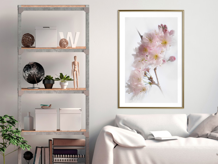 Poster Spring in Japan - branch with pink flowers on a bright white background 125867 additionalImage 13