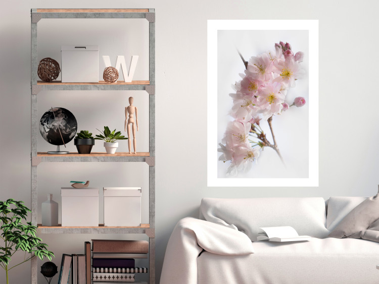 Poster Spring in Japan - branch with pink flowers on a bright white background 125867 additionalImage 2