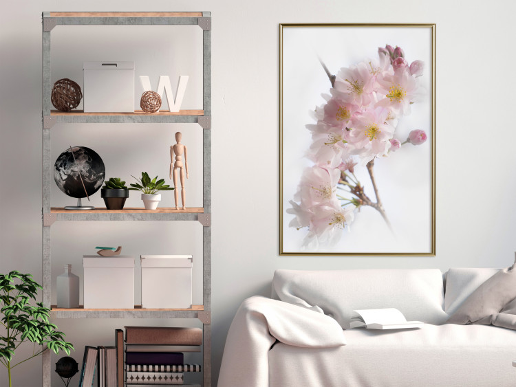 Poster Spring in Japan - branch with pink flowers on a bright white background 125867 additionalImage 5