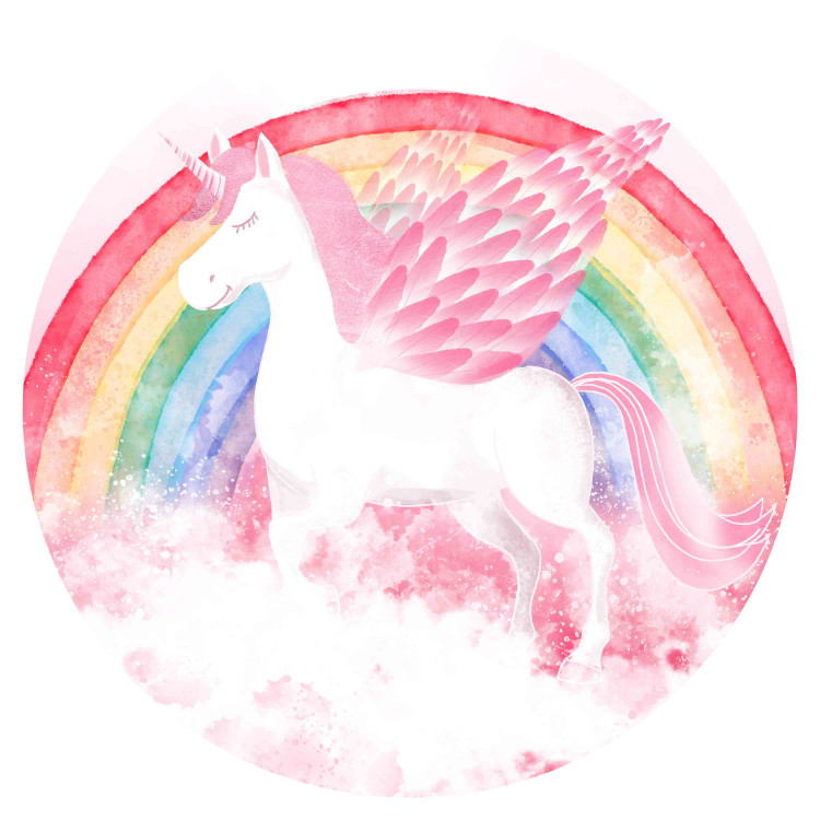 Round wallpaper Rainbow Power of Unicorn - Pink Composition With Winged Animal 151467 additionalImage 1