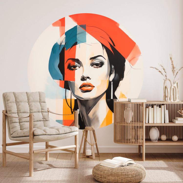 Round wallpaper Shades of Femininity - Portrait of a Woman With Abstract Patches of Color 151667