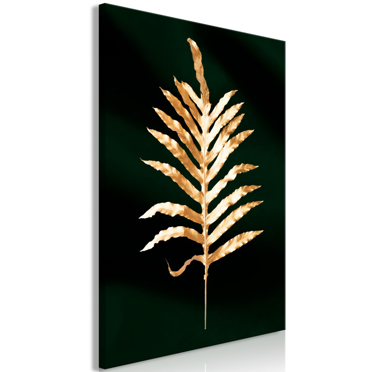 Canvas Golden palm leaf - Botanical theme on a background of green 135577 additionalImage 2