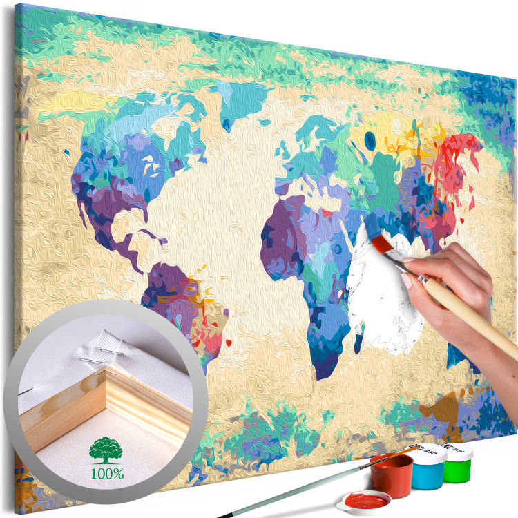 Paint by Number Kit Colorful Continents - Watercolor World Map in Rainbow Colors 148877
