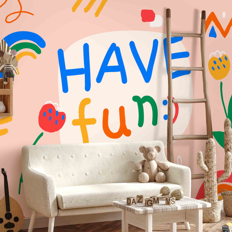 Wall Mural Colourful have fun lettering - fun doodle on salmon background for children 144687 additionalImage 6