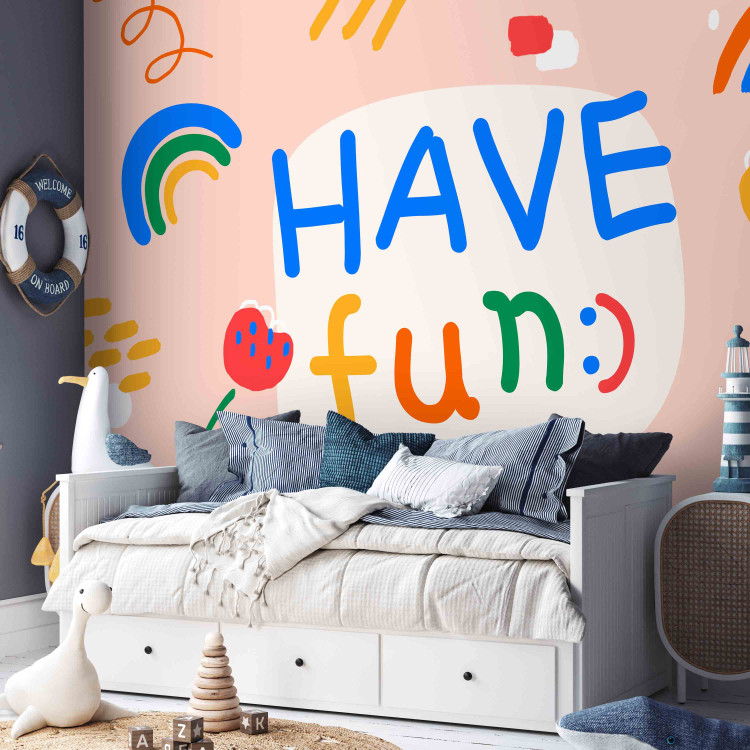Wall Mural Colourful have fun lettering - fun doodle on salmon background for children 144687 additionalImage 5