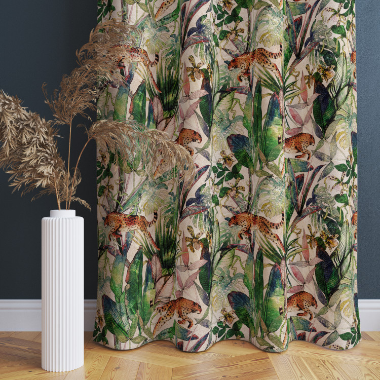 Decorative Curtain Savannah parchment - tropical vegetation, cheetahs on beige background 147187 additionalImage 6
