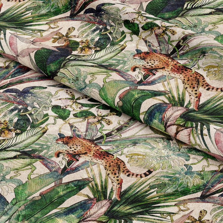 Decorative Curtain Savannah parchment - tropical vegetation, cheetahs on beige background 147187 additionalImage 8