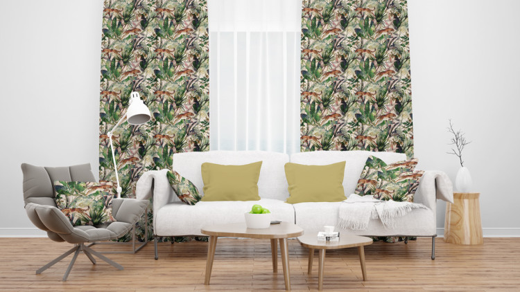 Decorative Curtain Savannah parchment - tropical vegetation, cheetahs on beige background 147187 additionalImage 5