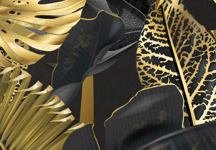 Canvas Golden and black tropical leaves - a landscape with a floral motif 131697 additionalImage 4