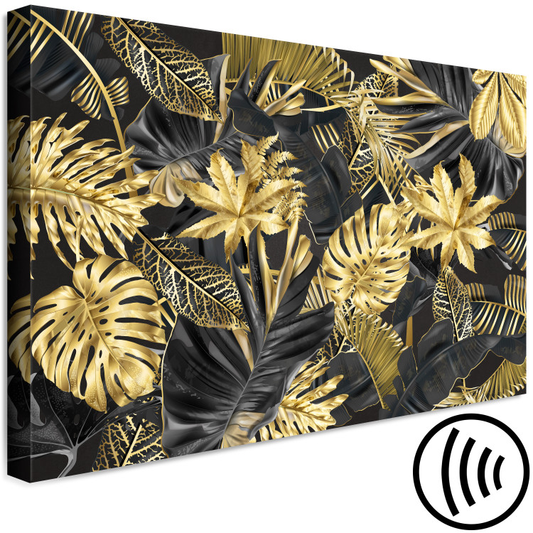 Canvas Golden and black tropical leaves - a landscape with a floral motif 131697 additionalImage 6