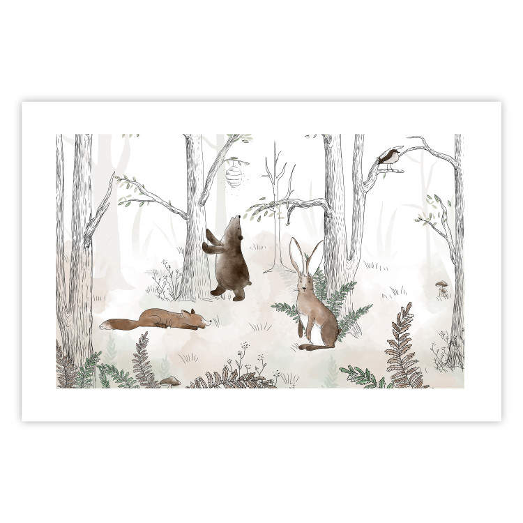 Poster Forest Animals - Drawn Forest with Watercolor Ferns 146497 additionalImage 16