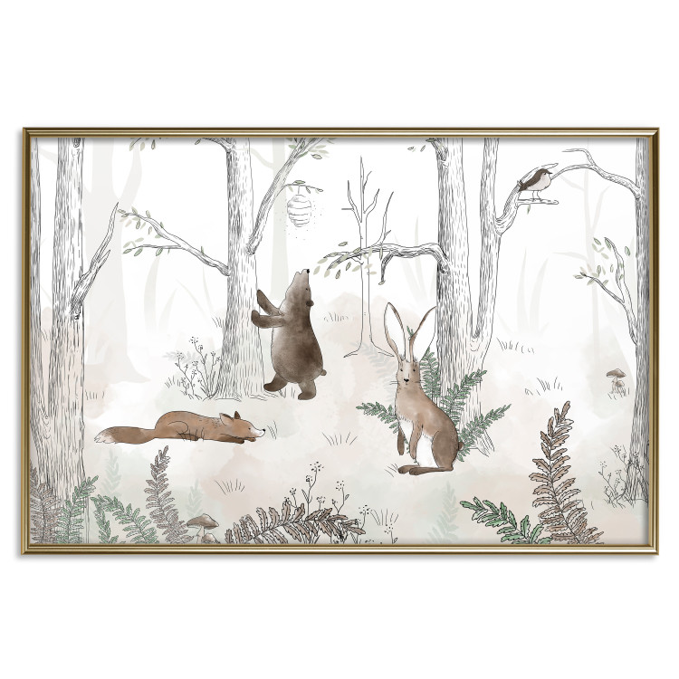Poster Forest Animals - Drawn Forest with Watercolor Ferns 146497 additionalImage 15