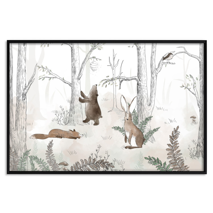 Poster Forest Animals - Drawn Forest with Watercolor Ferns 146497 additionalImage 20