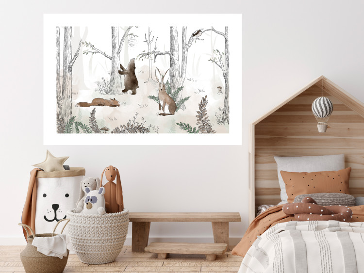 Poster Forest Animals - Drawn Forest with Watercolor Ferns 146497 additionalImage 8