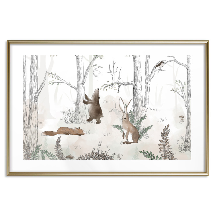 Poster Forest Animals - Drawn Forest with Watercolor Ferns 146497 additionalImage 18