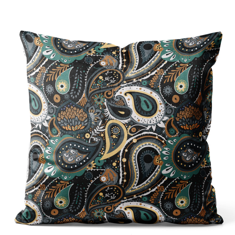Decorative Velor Pillow Peacock eyes in dark relief - composition with twigs and flowers 147297