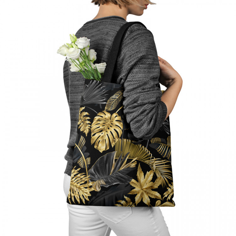 Shopping Bag Gold and black monstera - tropical leaves in glamour style 147597 additionalImage 3