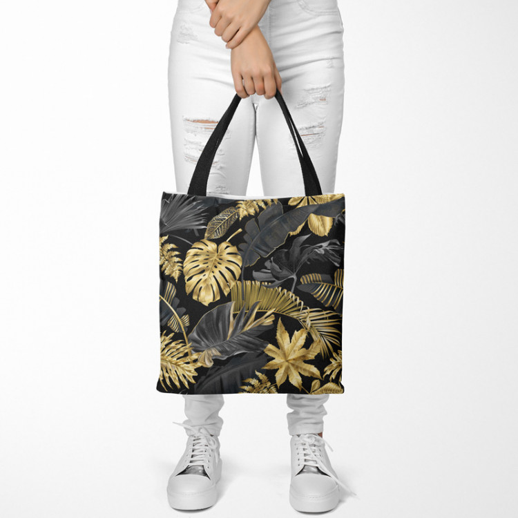 Shopping Bag Gold and black monstera - tropical leaves in glamour style 147597 additionalImage 2