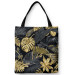 Shopping Bag Gold and black monstera - tropical leaves in glamour style 147597