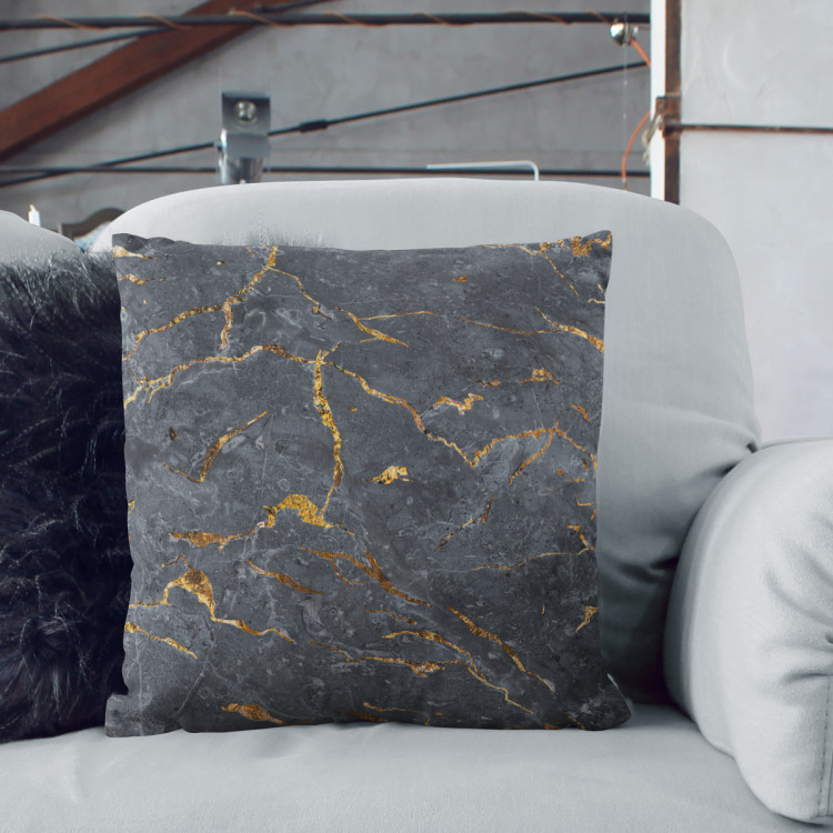 Decorative Microfiber Pillow Cracked magma - graphite imitation stone pattern with golden streaks cushions 146808 additionalImage 6
