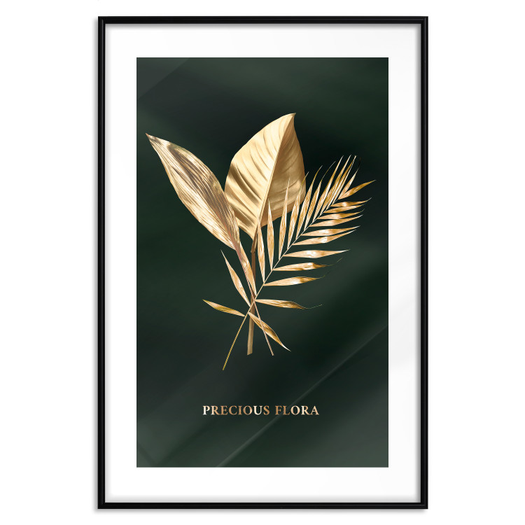 Poster Precious Leaves - Illuminated Flora With an Inscription on a Dark Green Fabric 148908 additionalImage 20