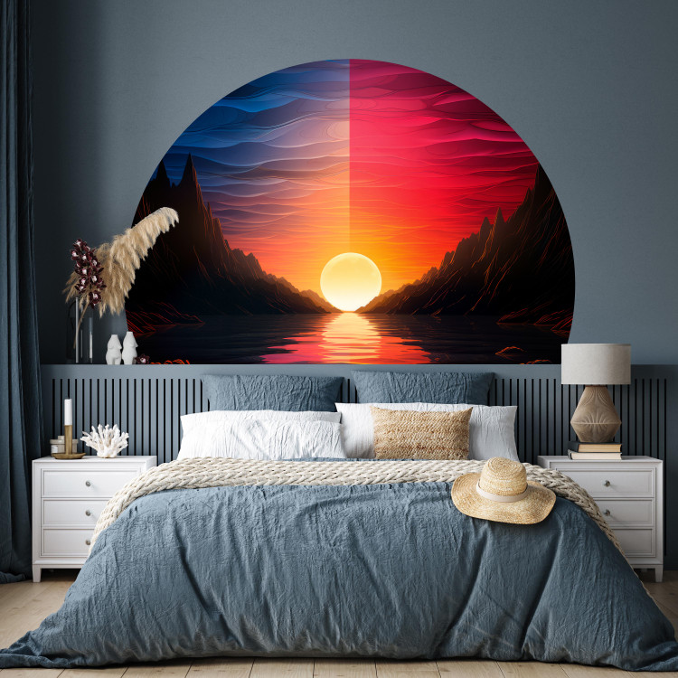 Round wallpaper Orange Sunset - The Sun Setting Behind a Mountain River 151608 additionalImage 2