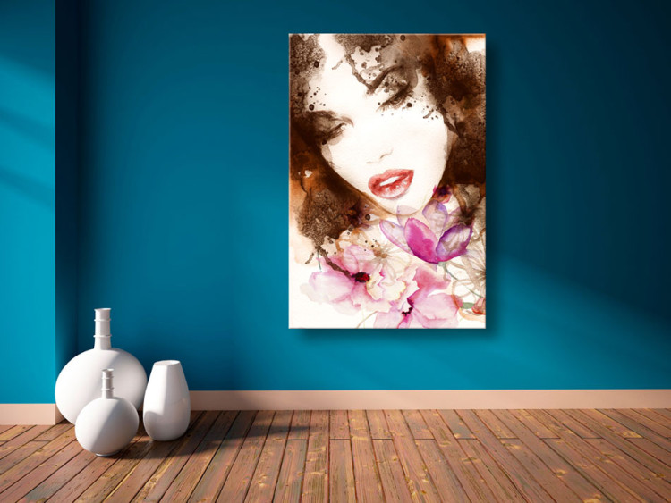 Canvas Dressed in flowers - sensual portrait of a woman with pink plants 64408 additionalImage 3