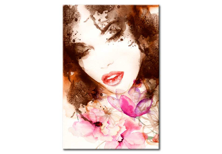 Canvas Dressed in flowers - sensual portrait of a woman with pink plants 64408