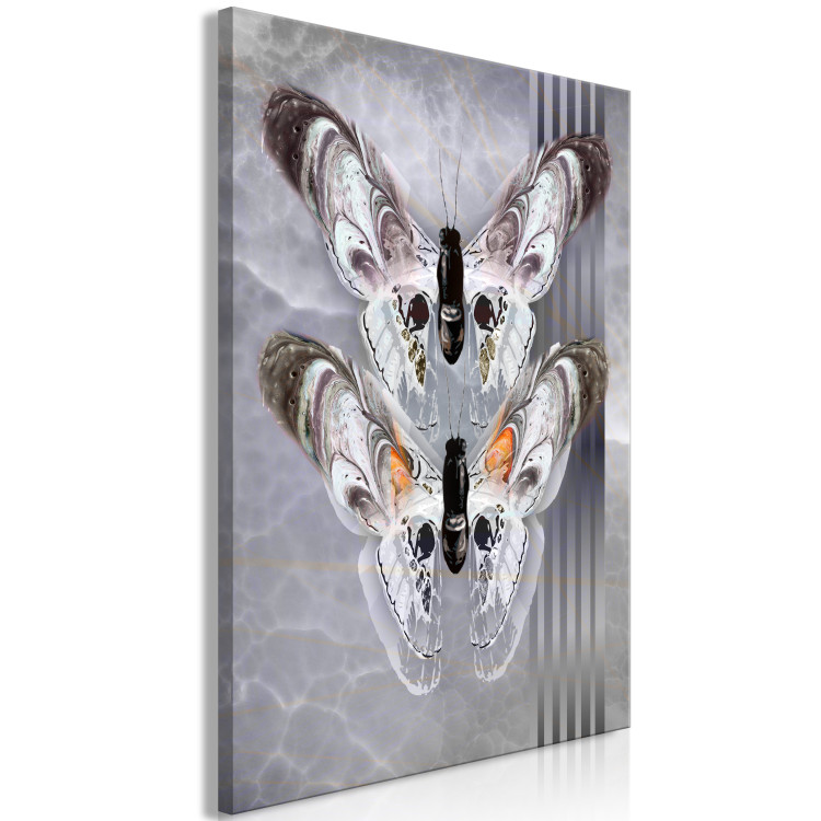 Canvas Butterflies in love - gray, elegant insects on a marble background 118318 additionalImage 2