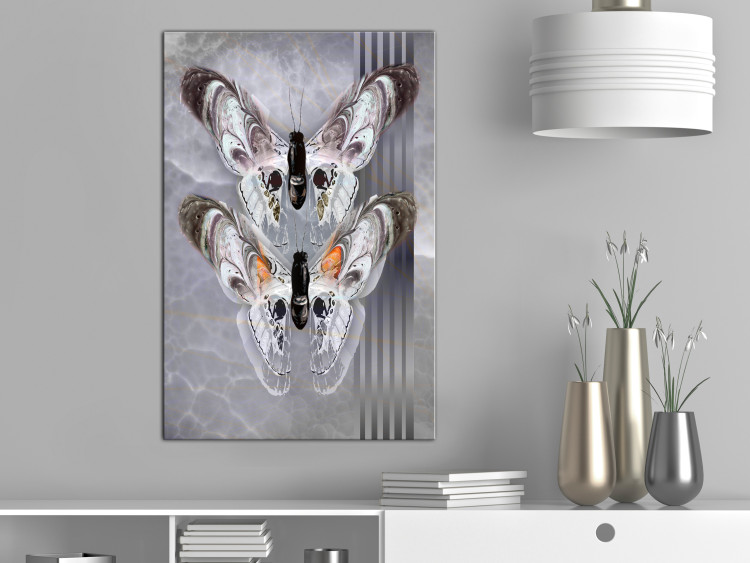 Canvas Butterflies in love - gray, elegant insects on a marble background 118318 additionalImage 3