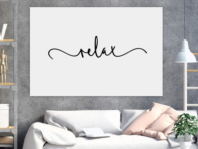 Canvas Black Inscription Relax - text in English on a gray background 137218 additionalImage 3