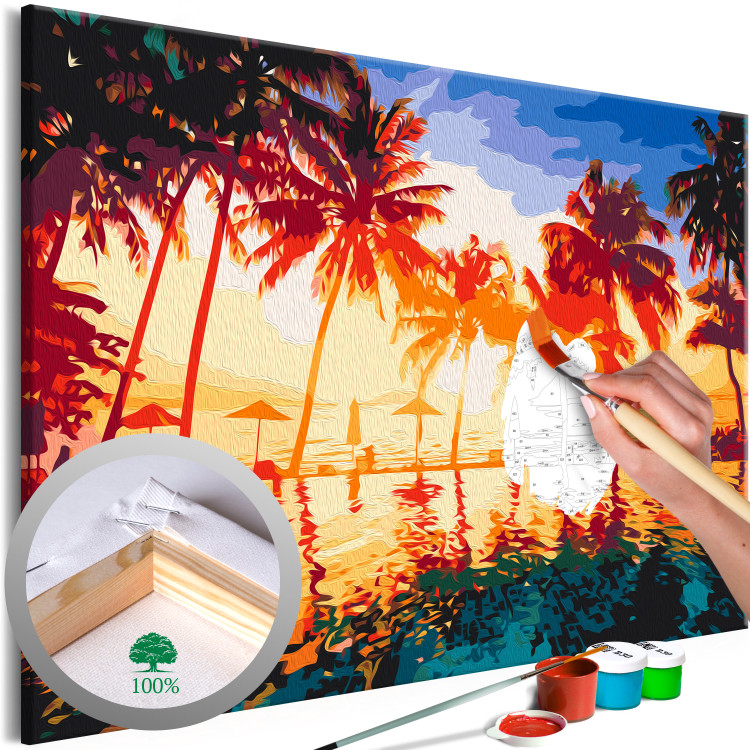 Paint by Number Kit Pool in the Sun - Palm Trees, Bright Sky and Turquoise Water 144518