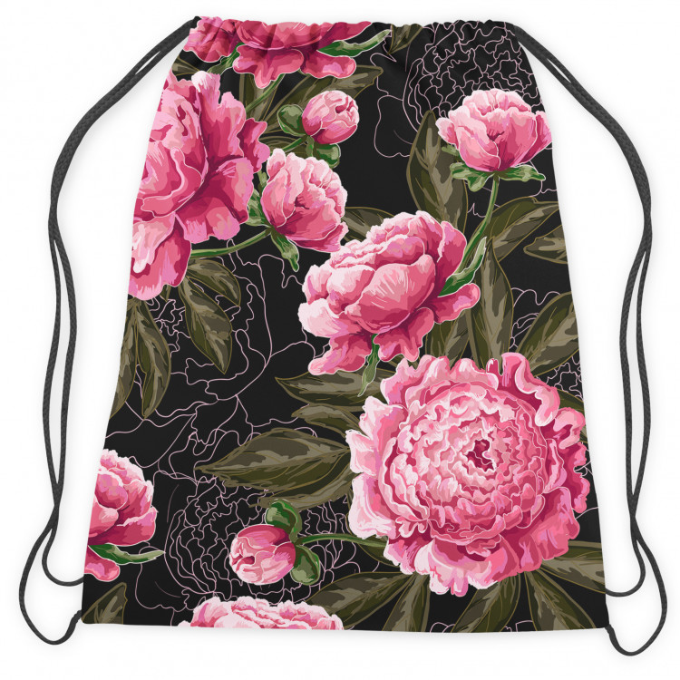 Backpack Chinese peonies - floral motif in shades of pink on a dark background 147418 additionalImage 2