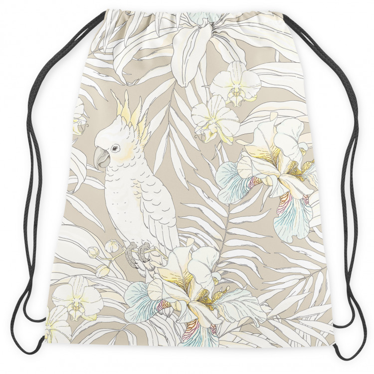Backpack A parrot among leaves - a composition in shades of white and grey 147618 additionalImage 2