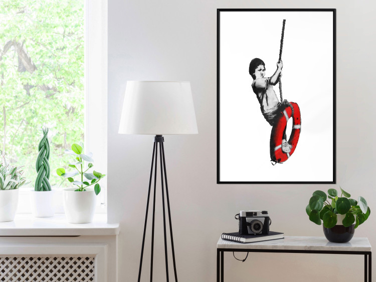 Poster Banksy: Boy on a Swing - black and white boy on a swing with a wheel 132428 additionalImage 4