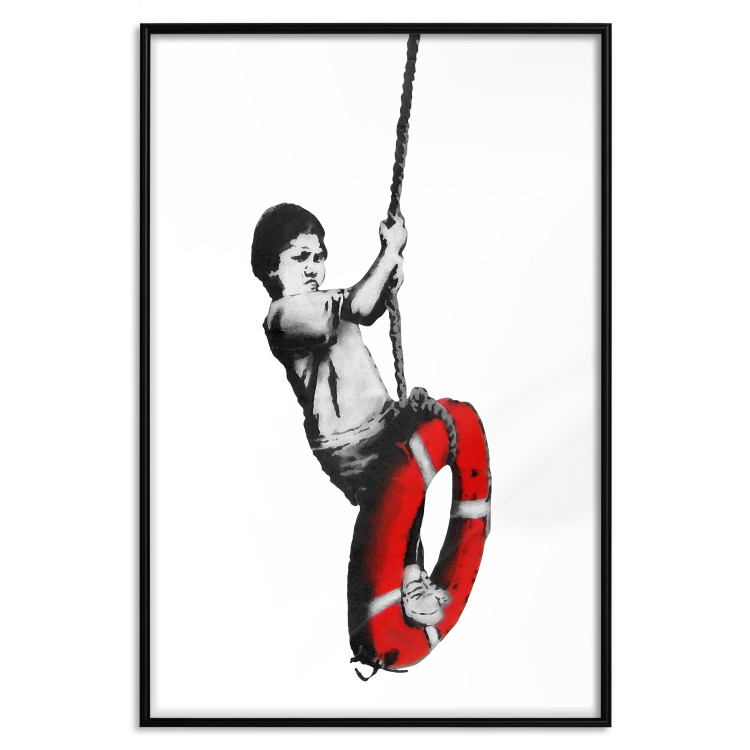 Poster Banksy: Boy on a Swing - black and white boy on a swing with a wheel 132428 additionalImage 18