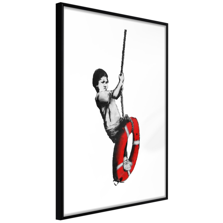 Poster Banksy: Boy on a Swing - black and white boy on a swing with a wheel 132428 additionalImage 11