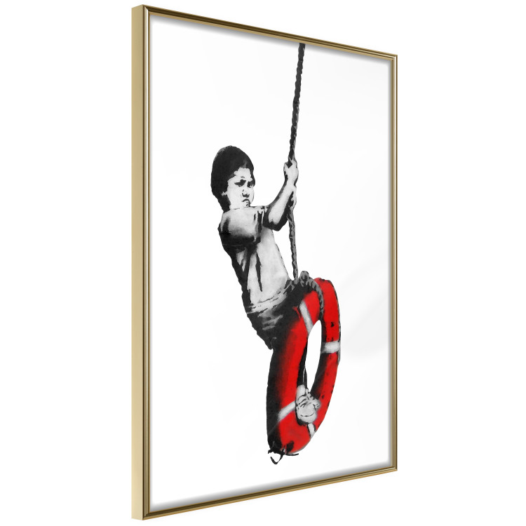Poster Banksy: Boy on a Swing - black and white boy on a swing with a wheel 132428 additionalImage 12